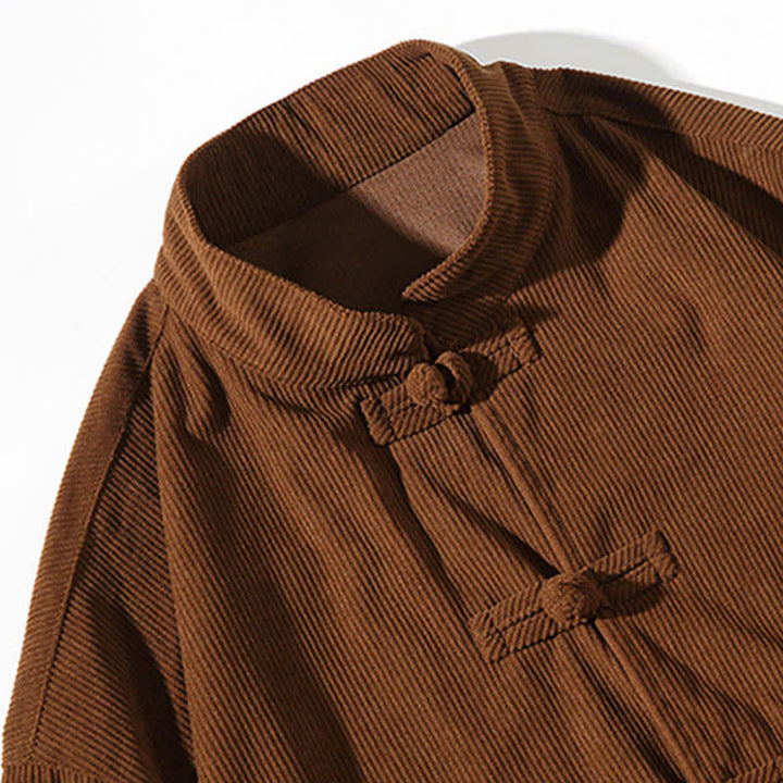 Buddha Stones Lässige Herrenjacke im Tang-Stil mit Froschknopfverschluss aus einfarbiger Baumwolle für Herbst und Winter - image 11