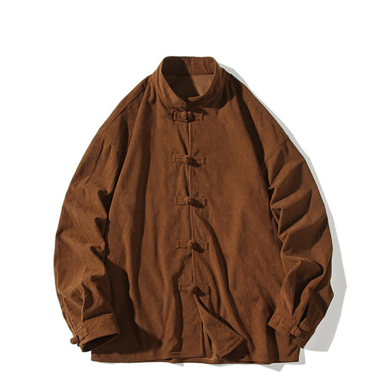 Buddha Stones Lässige Herrenjacke im Tang-Stil mit Froschknopfverschluss aus einfarbiger Baumwolle für Herbst und Winter - image 10
