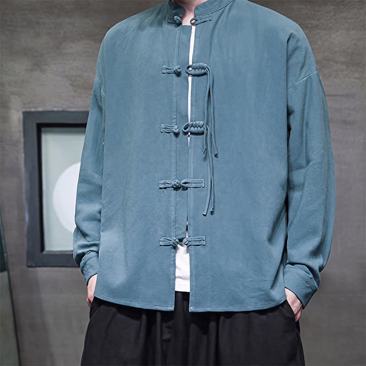 Buddha Stones Herbst/Winter Herrenjacke im Tang-Stil mit Vintage-Froschknopf aus einfarbigem Baumwoll-Leinen-Mischgewebe - image 7