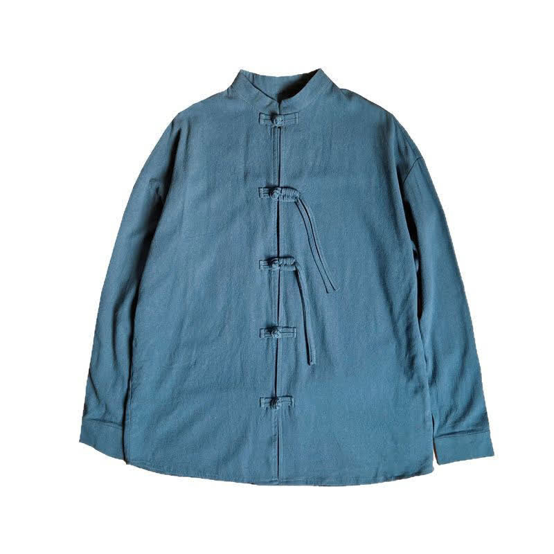 Buddha Stones Herbst/Winter Herrenjacke im Tang-Stil mit Vintage-Froschknopf aus einfarbigem Baumwoll-Leinen-Mischgewebe - image 8