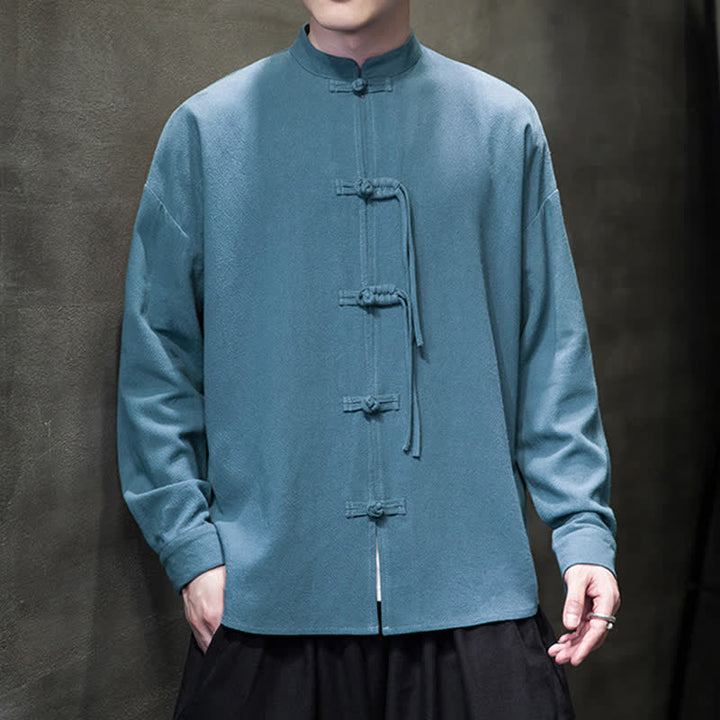 Buddha Stones Herbst/Winter Herrenjacke im Tang-Stil mit Vintage-Froschknopf aus einfarbigem Baumwoll-Leinen-Mischgewebe - image 1