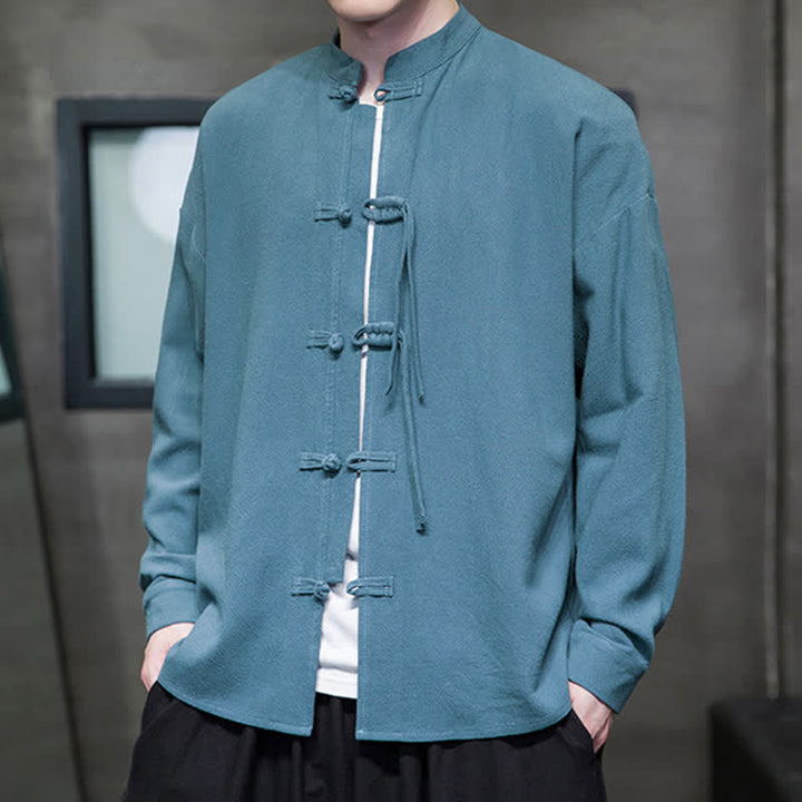 Buddha Stones Herbst/Winter Herrenjacke im Tang-Stil mit Vintage-Froschknopf aus einfarbigem Baumwoll-Leinen-Mischgewebe - image 5