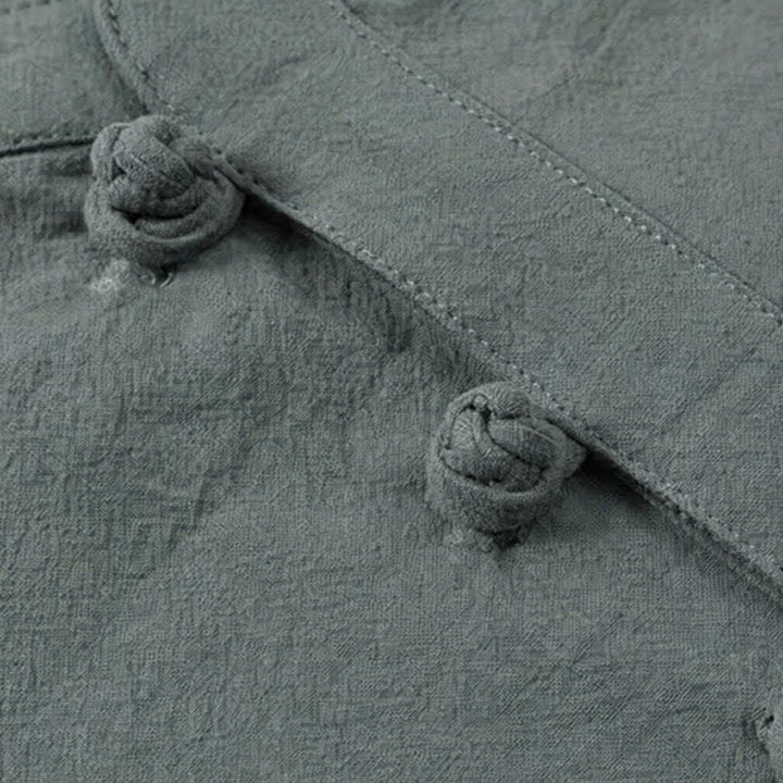 Buddha Stones 2-teiliges Set für Frühling und Sommer im Tang-Stil: Hemd und Hose mit Stehkragen, ellbogenlangen Ärmeln, einfarbig, aus Baumwolle, mit Taschen, ideal für Herren-Meditation. - image 8