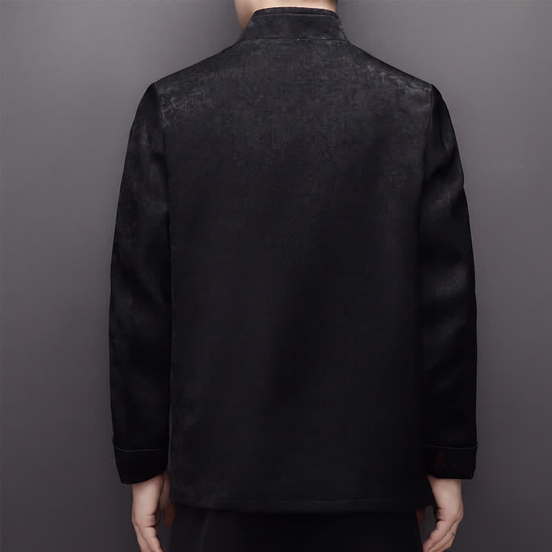 Buddha Stones 2-teiliges Set für Herbst und Winter: Elegante Herrenjacke und -hose im Tang-Stil mit Froschknopfleiste, Stehkragen und abstraktem Design, inklusive Tasche. - image 16