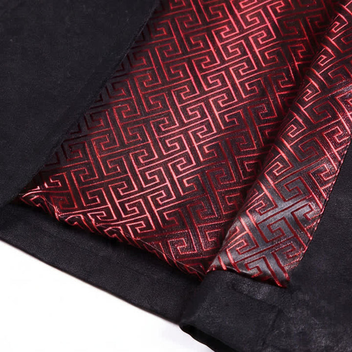 Buddha Stones 2-teiliges Set für Herbst und Winter: Elegante Herrenjacke und -hose im Tang-Stil mit Froschknopfleiste, Stehkragen und abstraktem Design, inklusive Tasche. - image 11