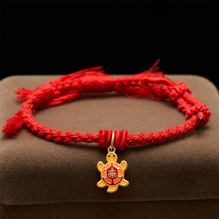 Buddha Stones Schildkrötenanhänger, vergoldetes Kupfer-Rotfaden-Armband aus Tibet - image 2