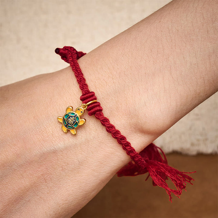 Buddha Stones Schildkrötenanhänger, vergoldetes Kupfer-Rotfaden-Armband aus Tibet - image 16