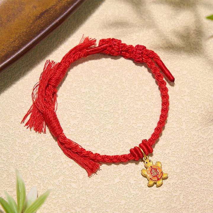 Buddha Stones Schildkrötenanhänger, vergoldetes Kupfer-Rotfaden-Armband aus Tibet - image 4