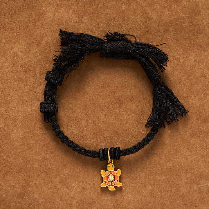 Buddha Stones Schildkrötenanhänger, vergoldetes Kupfer-Rotfaden-Armband aus Tibet - image 20