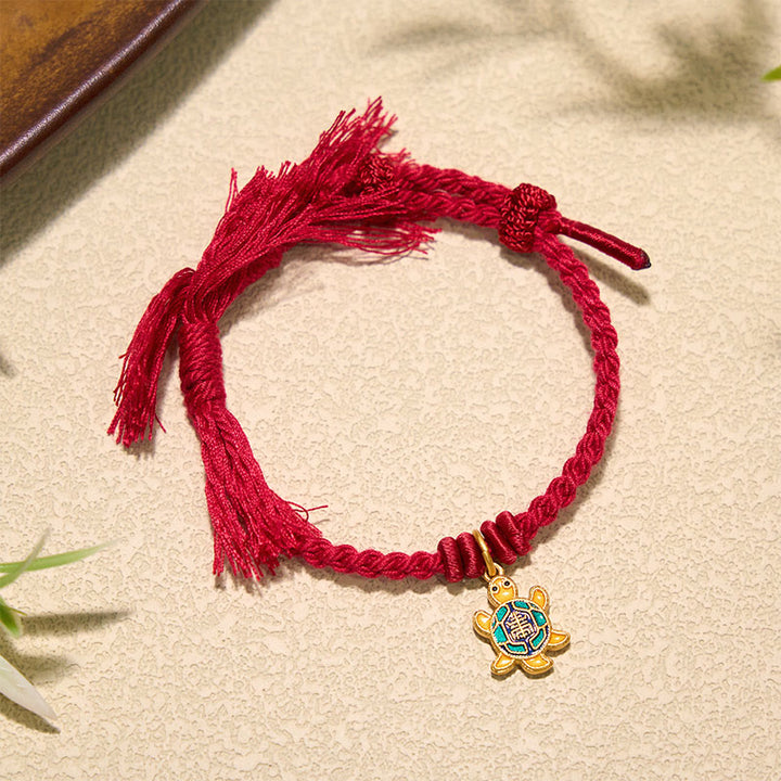 Buddha Stones Schildkrötenanhänger, vergoldetes Kupfer-Rotfaden-Armband aus Tibet - image 15