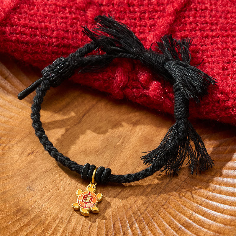 Buddha Stones Schildkrötenanhänger, vergoldetes Kupfer-Rotfaden-Armband aus Tibet - Schwarz (Handgelenkumfang: 14–17 cm) - image 17
