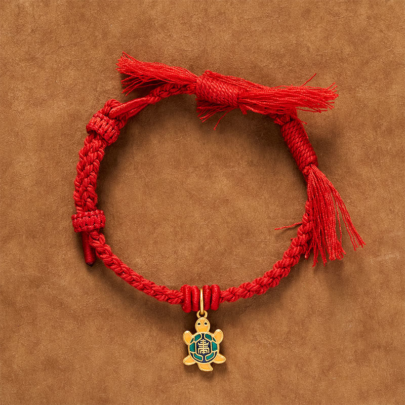 Buddha Stones Schildkrötenanhänger, vergoldetes Kupfer-Rotfaden-Armband aus Tibet - image 3