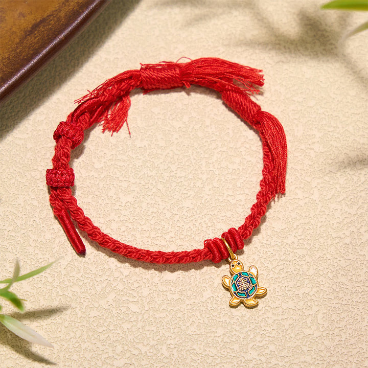 Buddha Stones Schildkrötenanhänger, vergoldetes Kupfer-Rotfaden-Armband aus Tibet - image 5