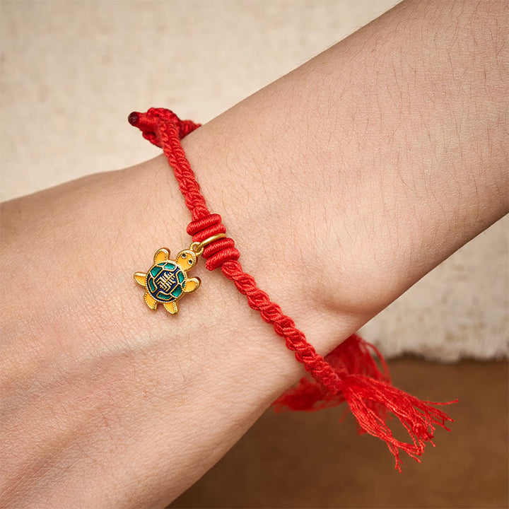 Buddha Stones Schildkrötenanhänger, vergoldetes Kupfer-Rotfaden-Armband aus Tibet - image 6
