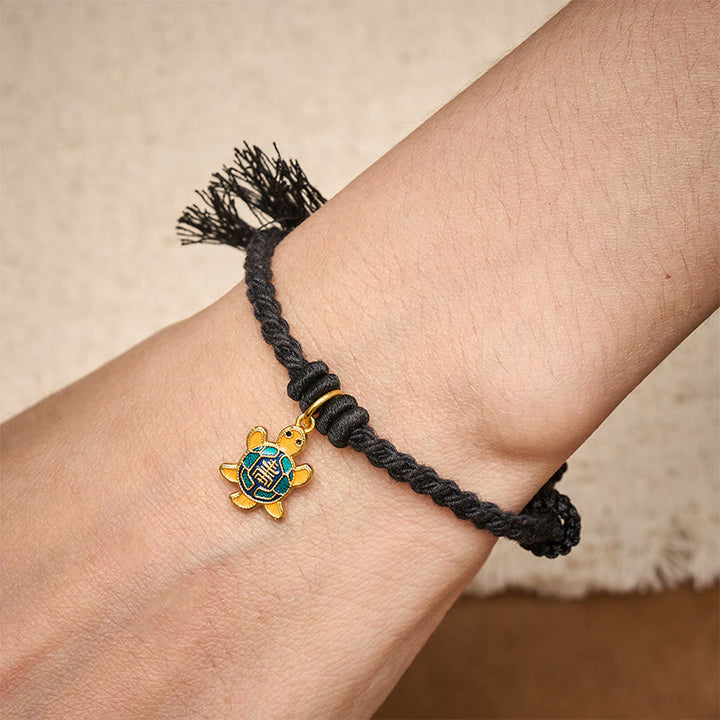 Buddha Stones Schildkrötenanhänger, vergoldetes Kupfer-Rotfaden-Armband aus Tibet - image 23