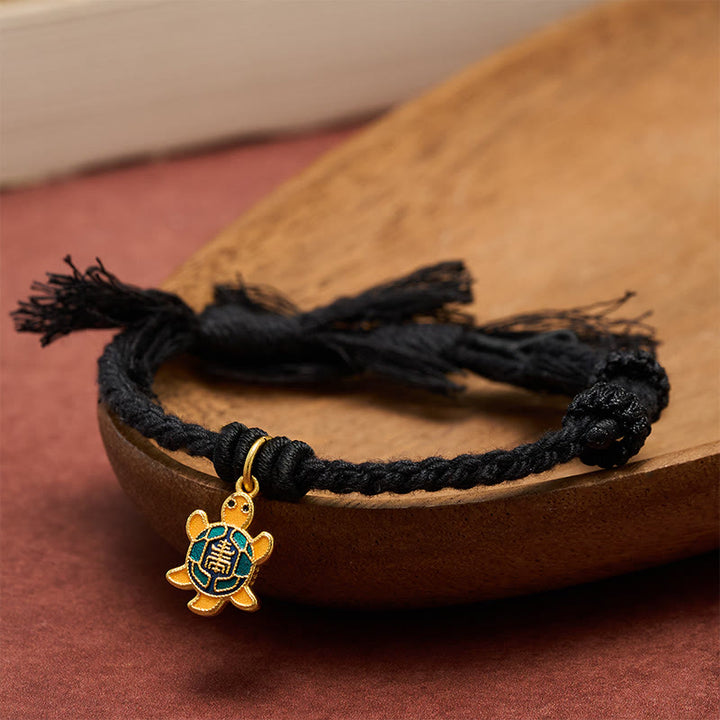 Buddha Stones Schildkrötenanhänger, vergoldetes Kupfer-Rotfaden-Armband aus Tibet - image 18