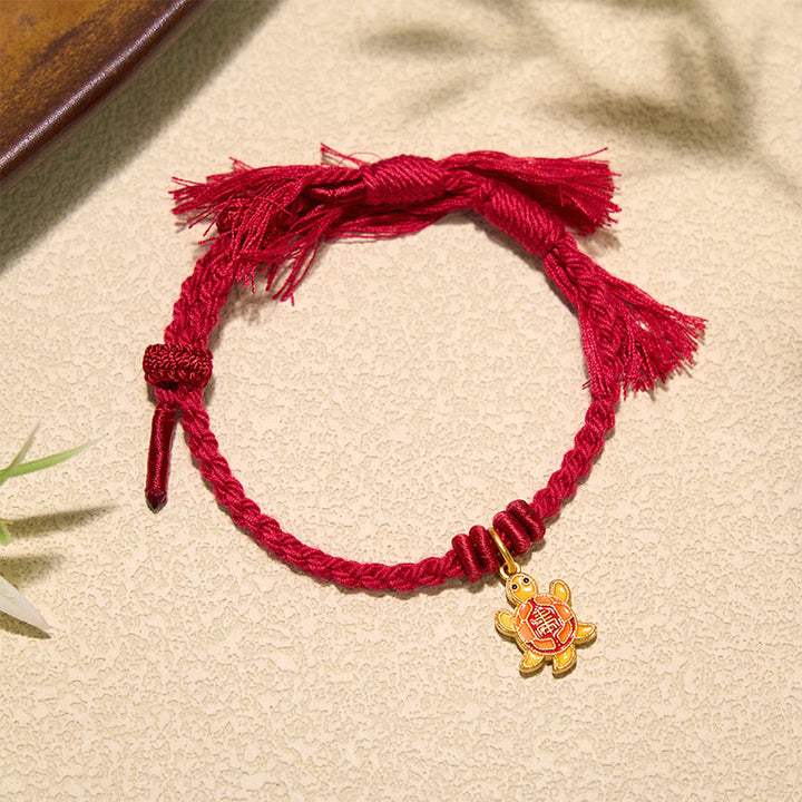 Buddha Stones Schildkrötenanhänger, vergoldetes Kupfer-Rotfaden-Armband aus Tibet - image 14