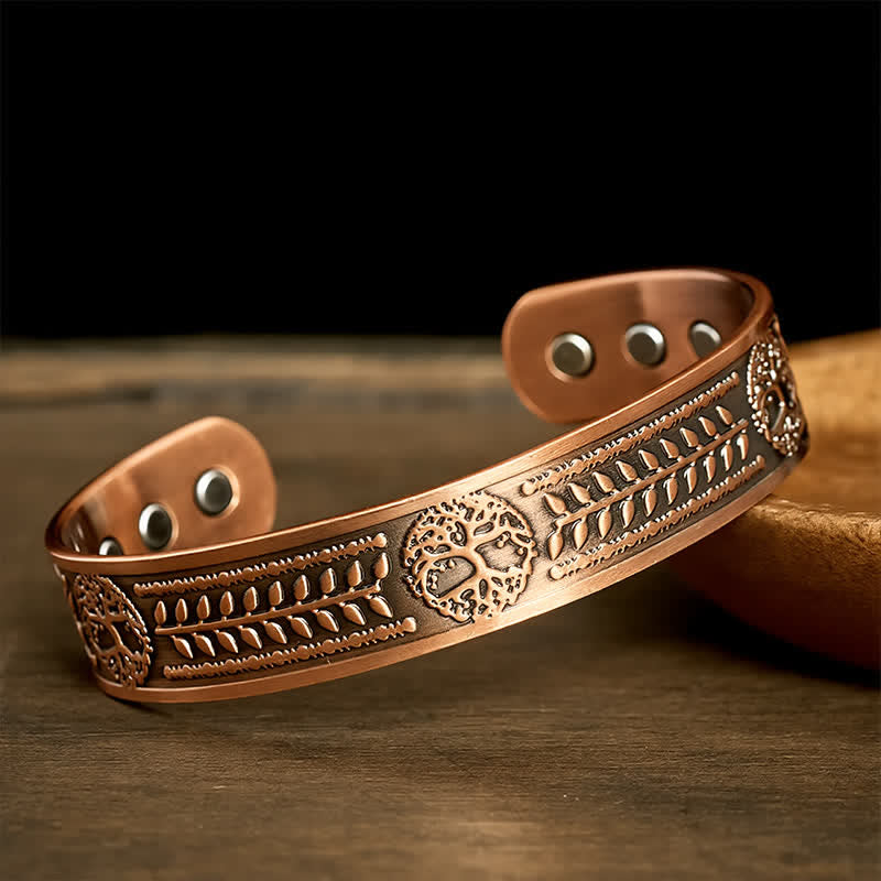 Buddha Stones Armband aus rotem Kupfer mit eingraviertem Lebensbaum-Motiv - image 1