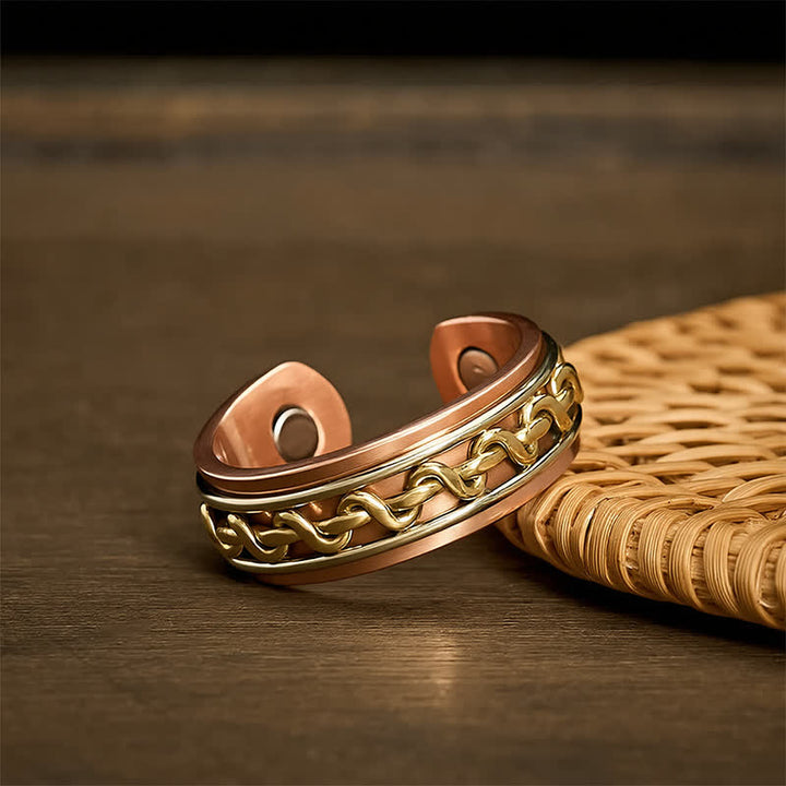 Buddha Stones Armbandring mit Erdungsfunktion und verschlungenem Kettenmuster aus rotem Kupfer - image 9