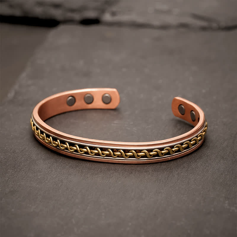 Buddha Stones Armbandring mit Erdungsfunktion und verschlungenem Kettenmuster aus rotem Kupfer - Manschettenarmband (Innendurchmesser: ca. 50 mm) - image 1