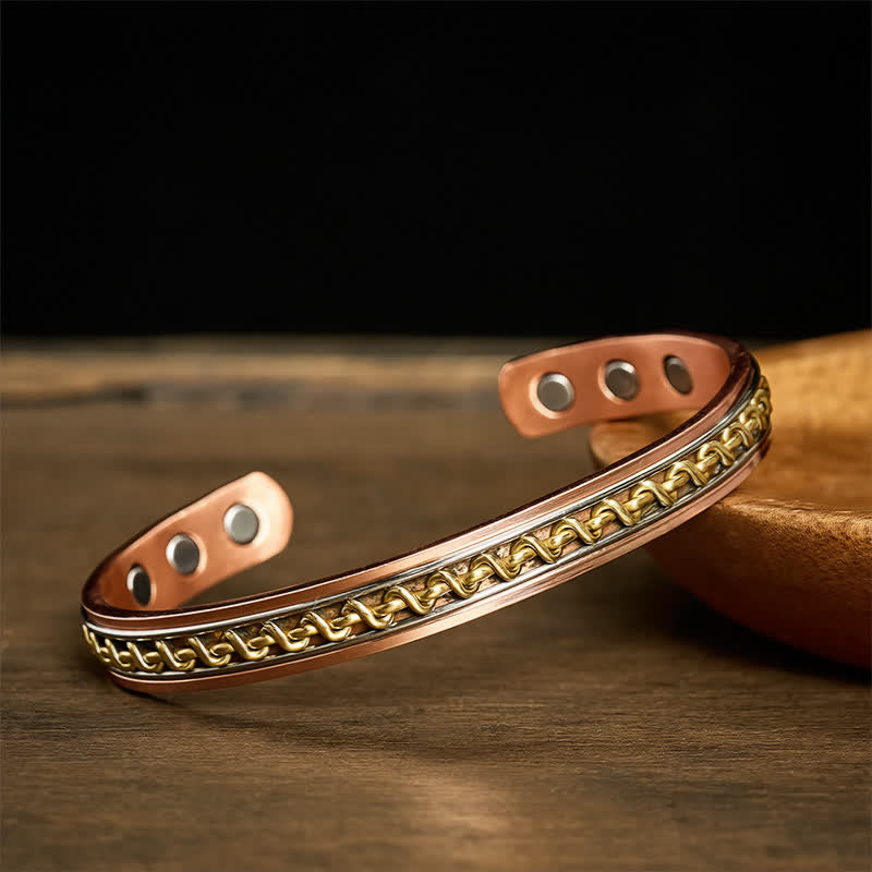 Buddha Stones Armbandring mit Erdungsfunktion und verschlungenem Kettenmuster aus rotem Kupfer - image 2