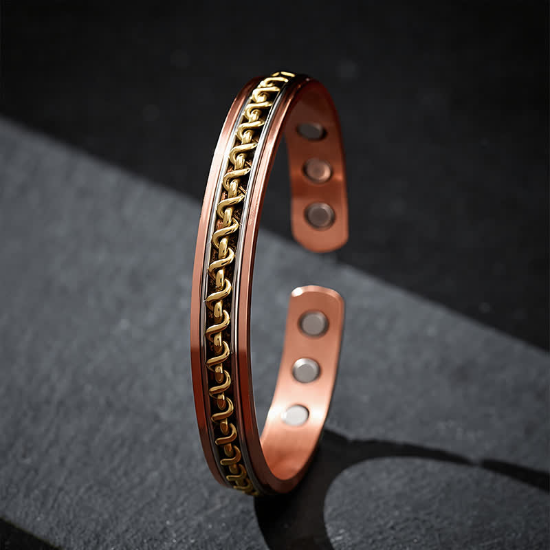 Buddha Stones Armbandring mit Erdungsfunktion und verschlungenem Kettenmuster aus rotem Kupfer - image 4