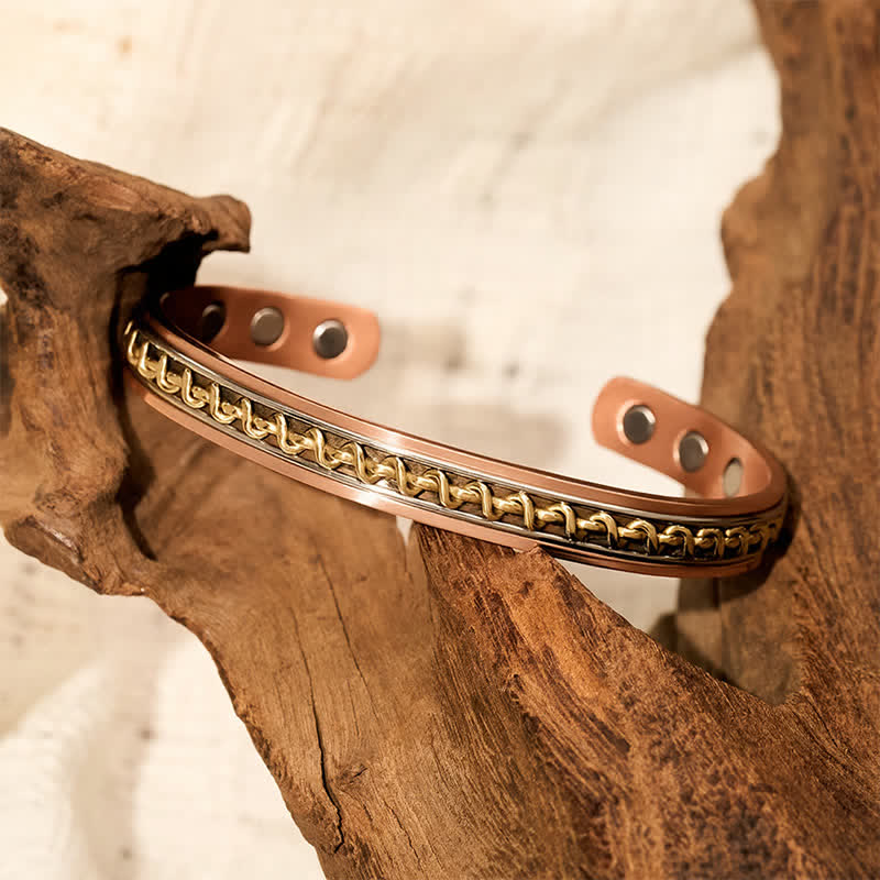 Buddha Stones Armbandring mit Erdungsfunktion und verschlungenem Kettenmuster aus rotem Kupfer - image 3
