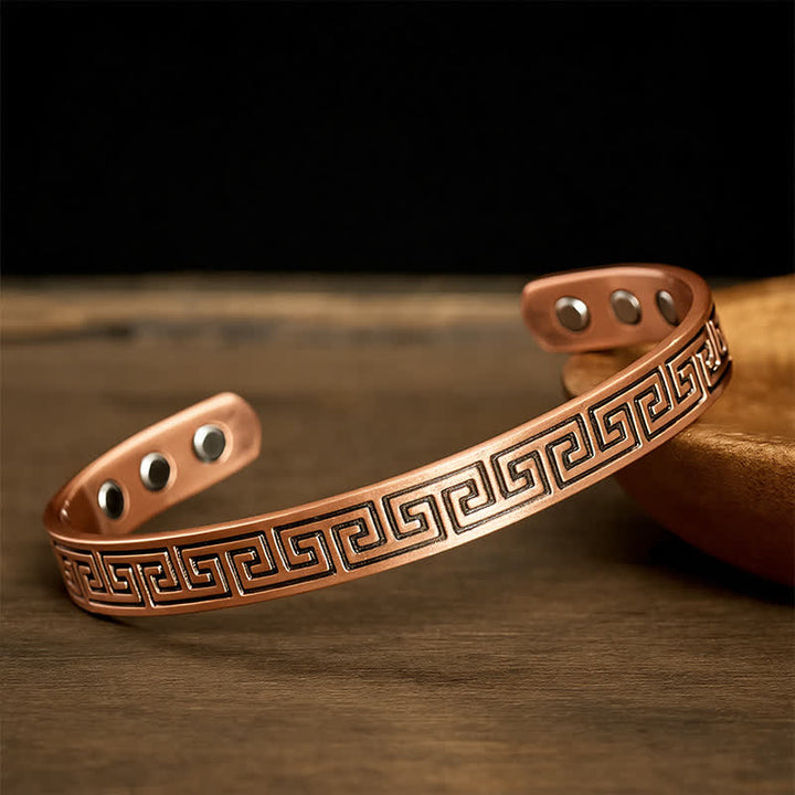 Buddha Stones Armband aus rotem Kupfer mit griechischem Schlüsselmuster - image 1