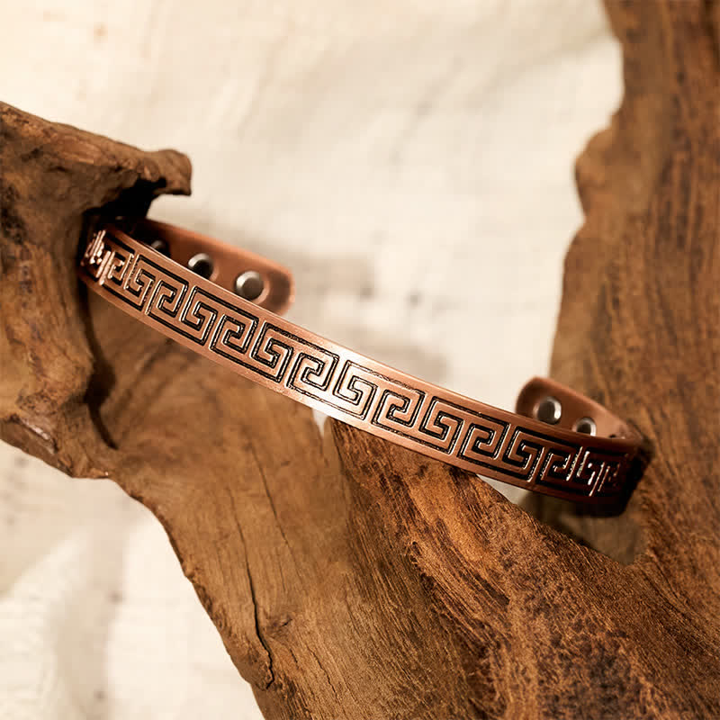 Buddha Stones Armband aus rotem Kupfer mit griechischem Schlüsselmuster - image 2