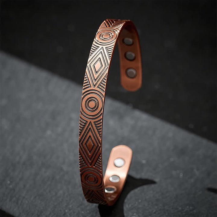 Buddha Stones Geometrisches, graviertes offenes Armband aus rotem Kupfer mit Erdungsmotiv - image 9