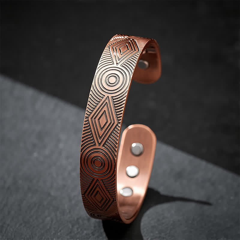 Buddha Stones Geometrisches, graviertes offenes Armband aus rotem Kupfer mit Erdungsmotiv - image 3