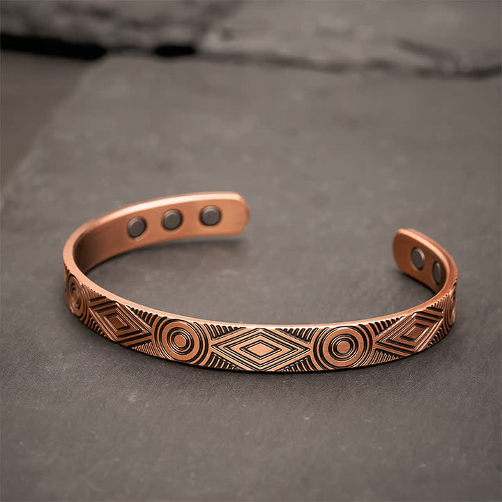 Buddha Stones Geometrisches, graviertes offenes Armband aus rotem Kupfer mit Erdungsmotiv - 8 mm (Innendurchmesser: ca. 55 mm) - image 6