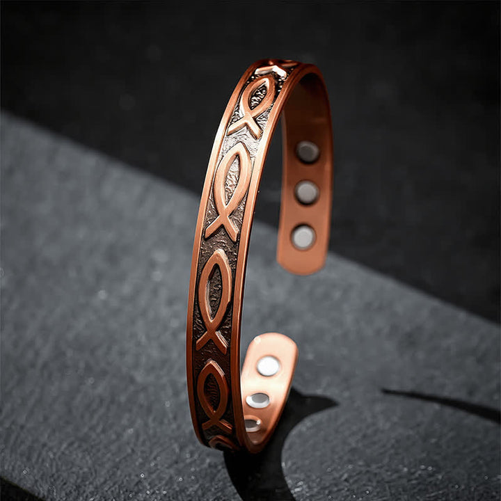 Buddha Stones Armband aus rotem Kupfer mit Koi-Fisch-Motiv und offenem Ärmel - image 3