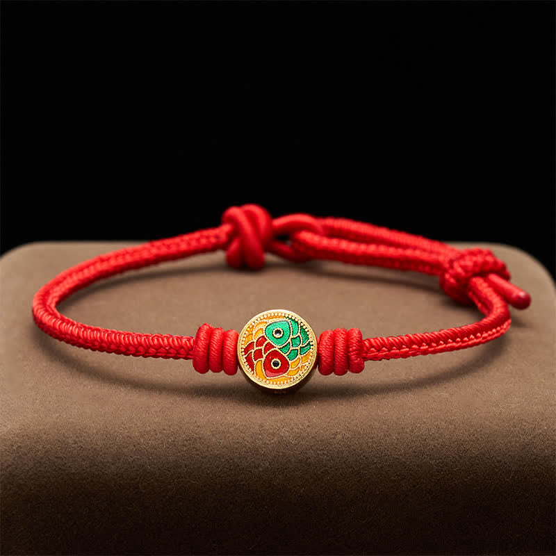 Buddha Stones Rotes Armband mit zwei Koi-Karpfen als Glücksbringer - Rot - 6,7–7,5 Zoll/17–19 cm - image 0