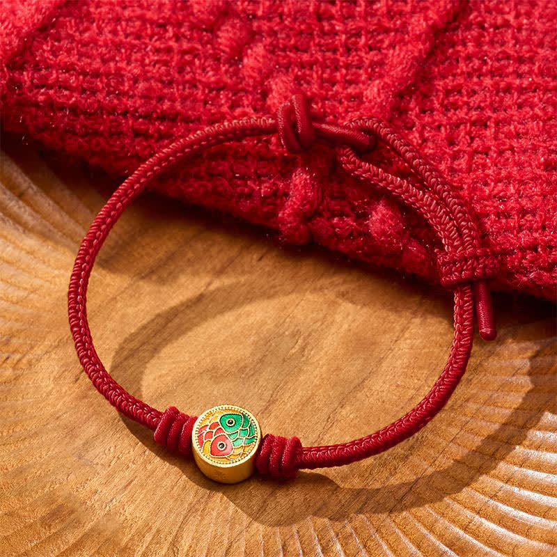 Buddha Stones Rotes Armband mit zwei Koi-Karpfen als Glücksbringer - image 11