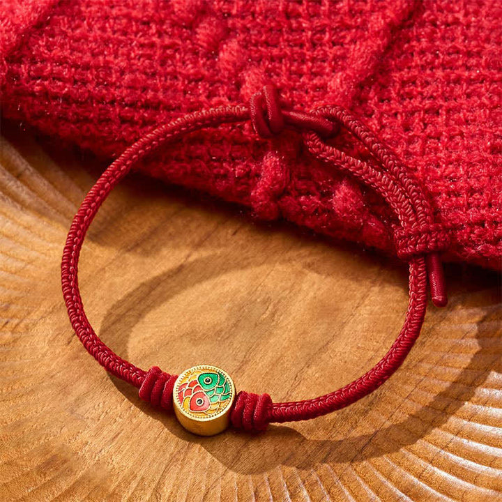 Buddha Stones Rotes Armband mit zwei Koi-Karpfen als Glücksbringer - image 11