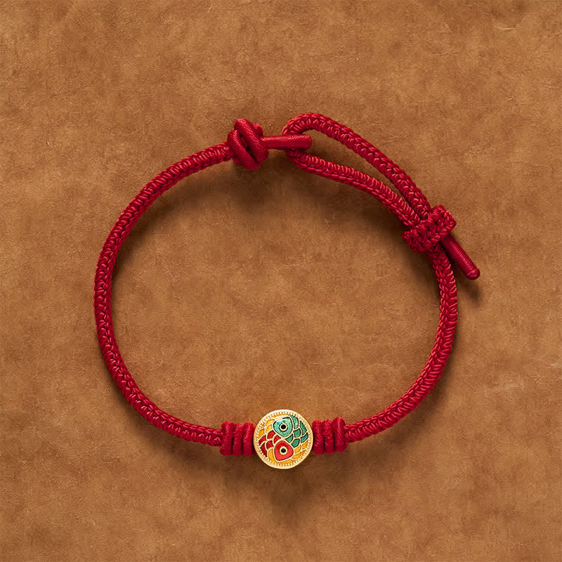 Buddha Stones Rotes Armband mit zwei Koi-Karpfen als Glücksbringer - Dunkelrot - 6,7–7,5 Zoll/17–19 cm - image 10