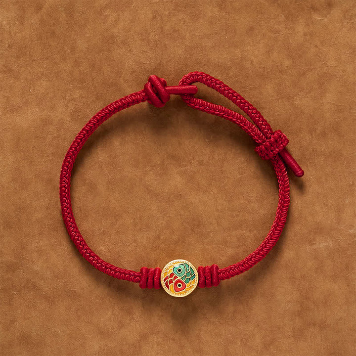 Buddha Stones Rotes Armband mit zwei Koi-Karpfen als Glücksbringer - Dunkelrot - 6,7–7,5 Zoll/17–19 cm - image 10