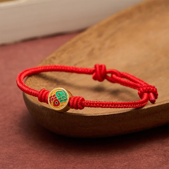 Buddha Stones Rotes Armband mit zwei Koi-Karpfen als Glücksbringer - image 1