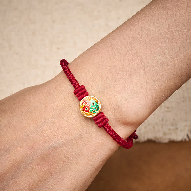 Buddha Stones Rotes Armband mit zwei Koi-Karpfen als Glücksbringer - image 12