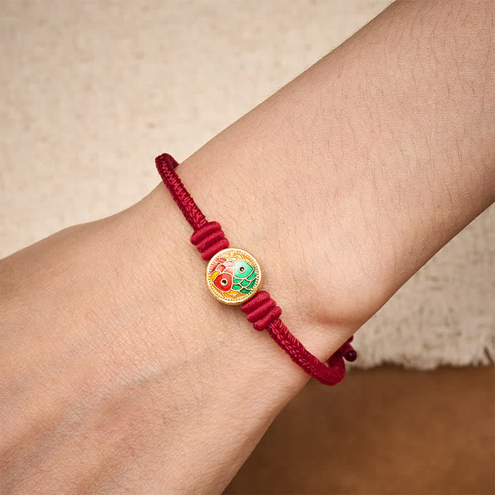 Buddha Stones Rotes Armband mit zwei Koi-Karpfen als Glücksbringer - image 12