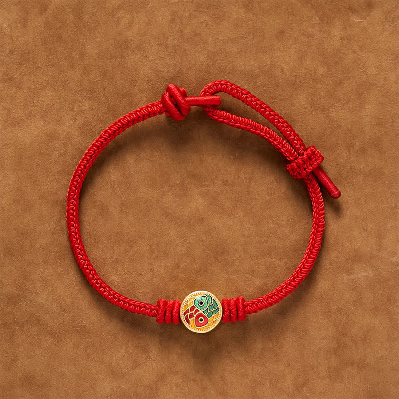 Buddha Stones Rotes Armband mit zwei Koi-Karpfen als Glücksbringer - image 2