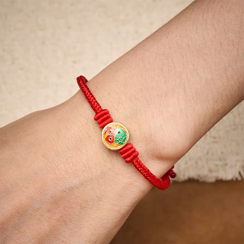 Buddha Stones Rotes Armband mit zwei Koi-Karpfen als Glücksbringer - image 4