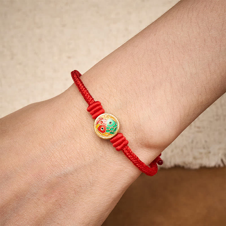 Buddha Stones Rotes Armband mit zwei Koi-Karpfen als Glücksbringer - image 4