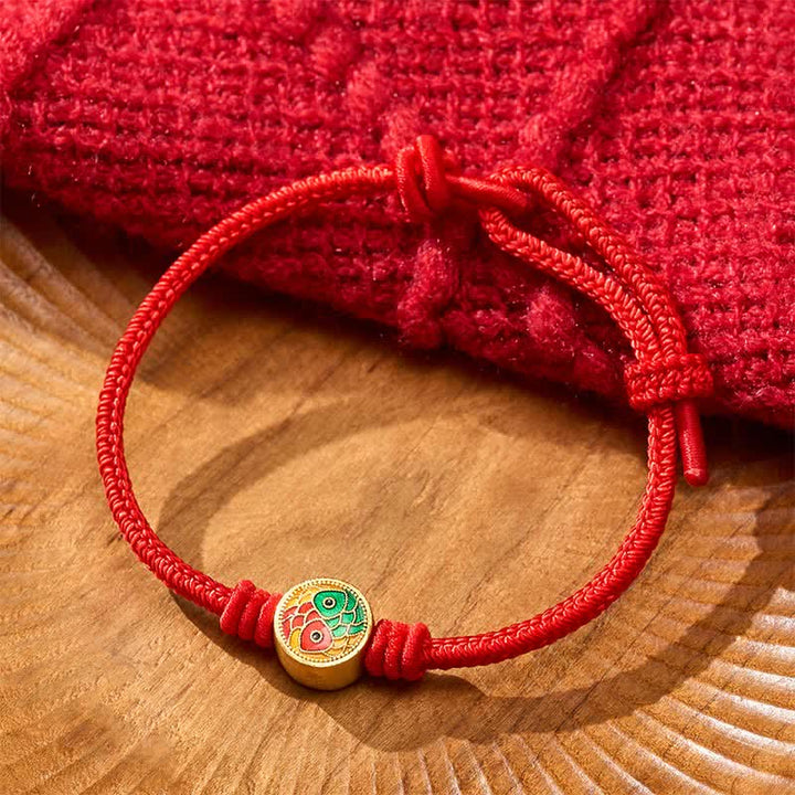 Buddha Stones Rotes Armband mit zwei Koi-Karpfen als Glücksbringer - image 3