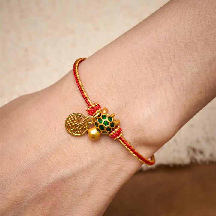 Buddha Stones Rotes Armband mit Kupferfaden und Schildkrötenmotiv - image 5