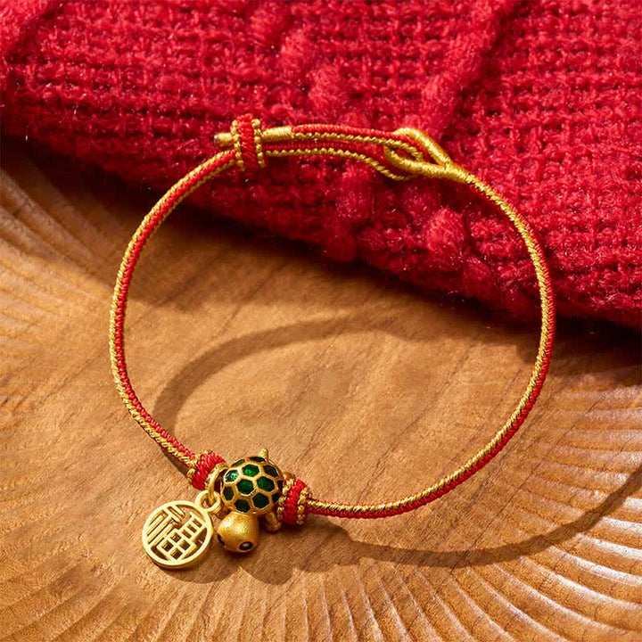 Buddha Stones Rotes Armband mit Kupferfaden und Schildkrötenmotiv - image 1