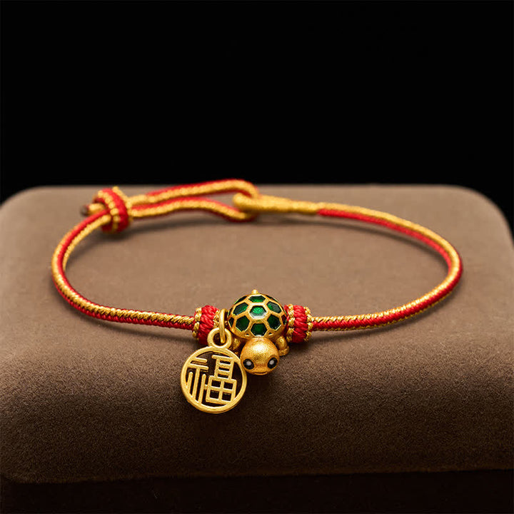 Buddha Stones Rotes Armband mit Kupferfaden und Schildkrötenmotiv - image 3
