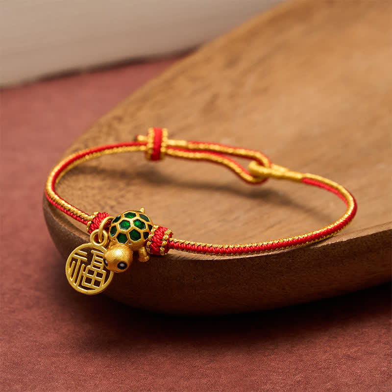 Buddha Stones Rotes Armband mit Kupferfaden und Schildkrötenmotiv - image 4