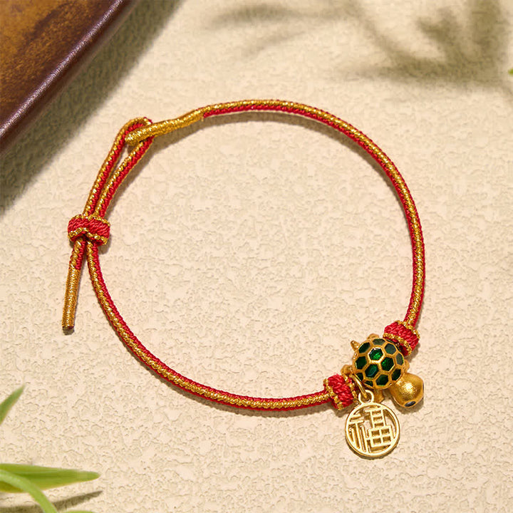 Buddha Stones Rotes Armband mit Kupferfaden und Schildkrötenmotiv - image 2